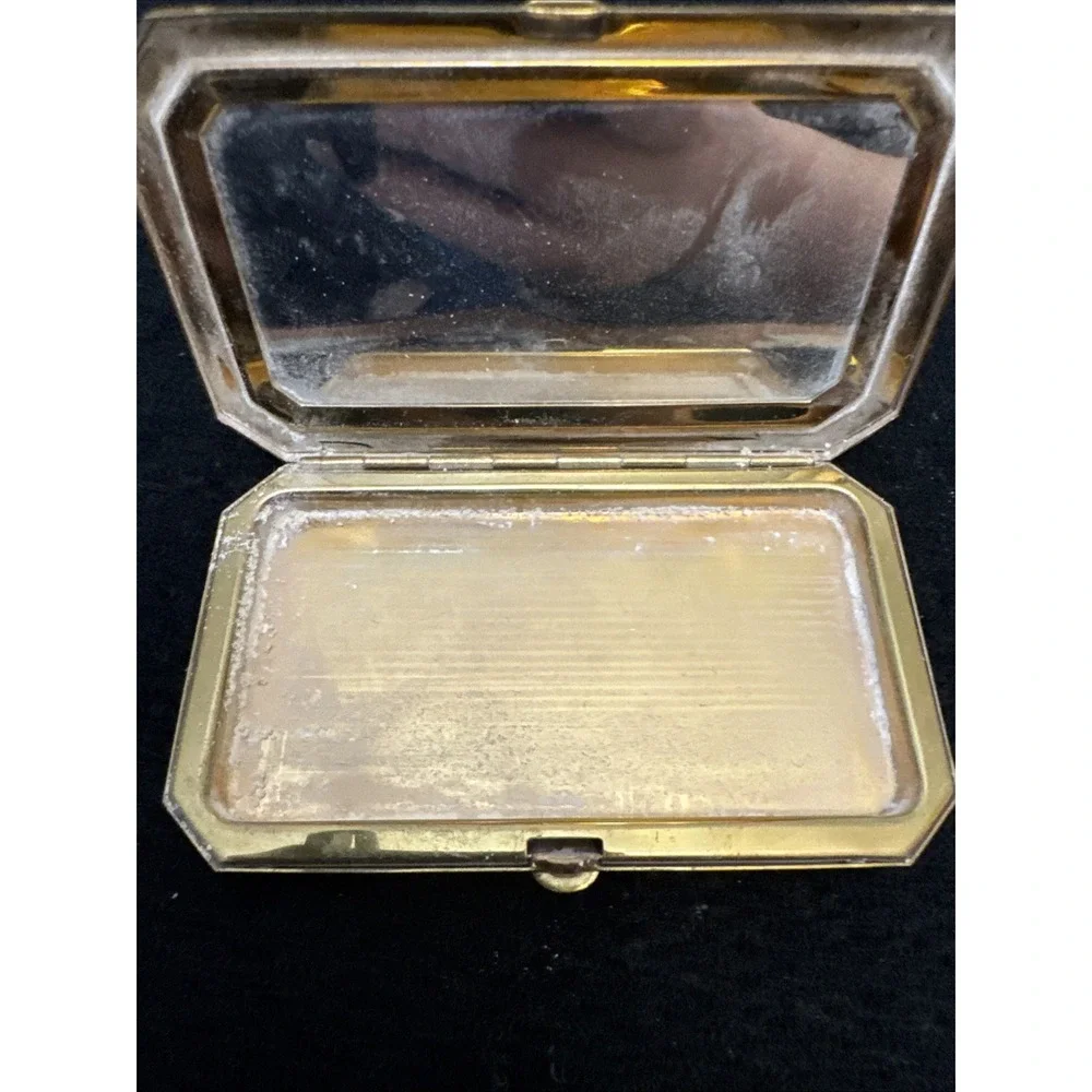 vintage petit point compact powder case usa made